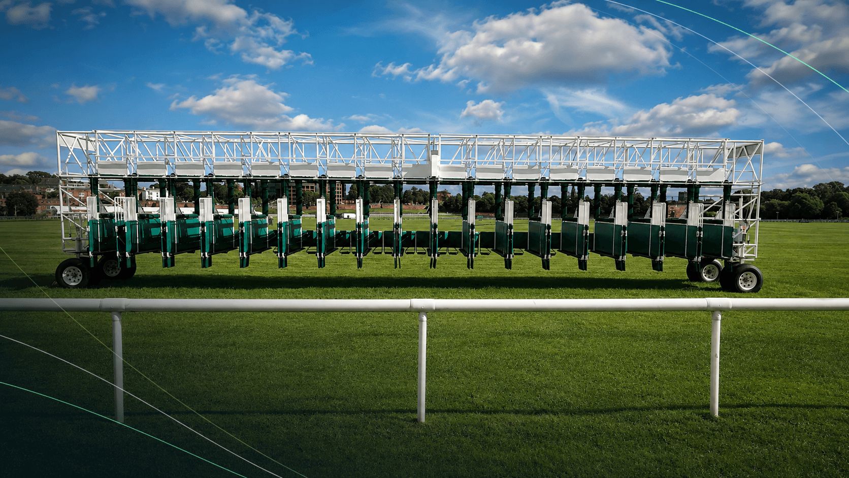 Racehorses breaking from the starting stalls on Chester Racecourse